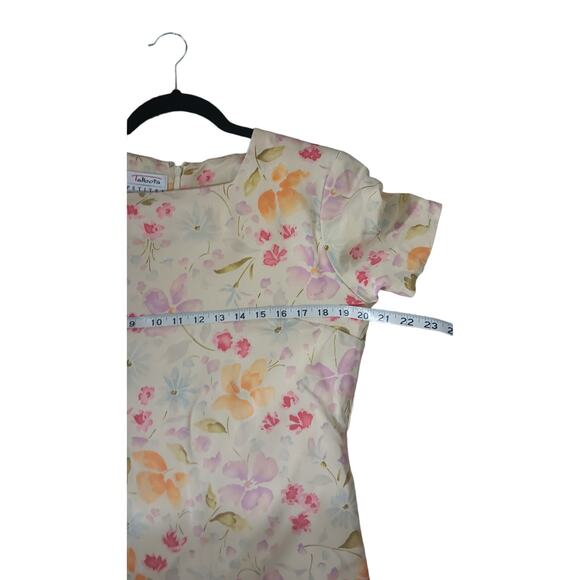 Talbots Vintage 100% Silk Yellow Floral Short Sleeve Midi Zip up Dress in 14P - Picture 5 of 6